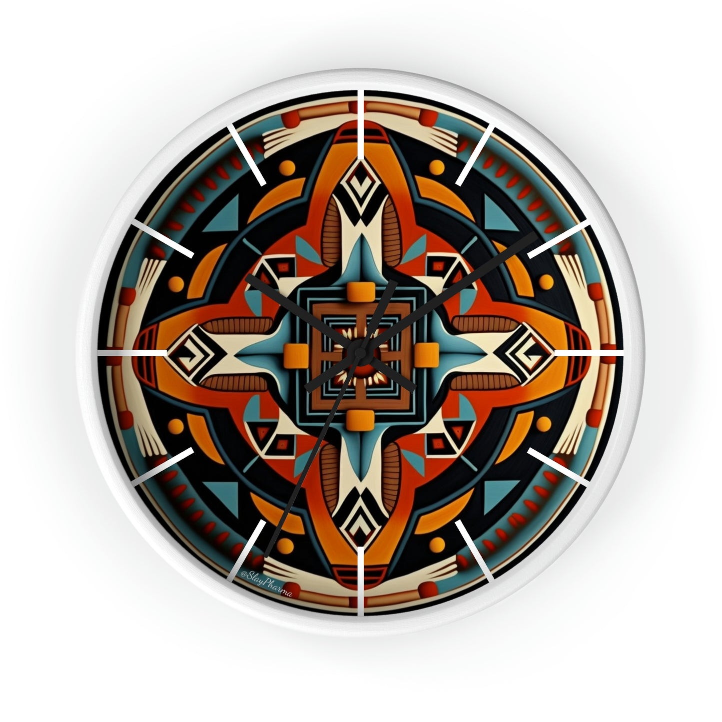 Native American pattern Wall Clock #5 w/ lines