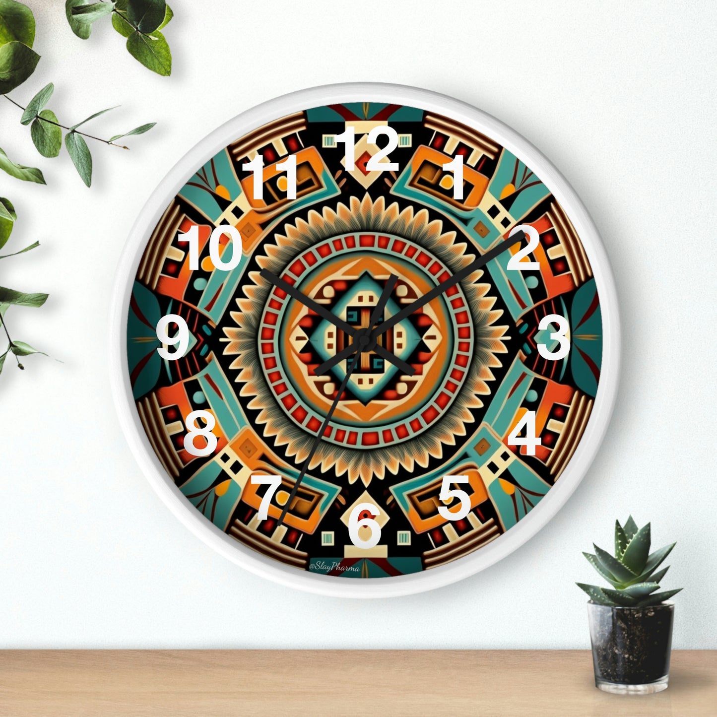 Native American pattern Wall Clock #4 w/ numbers