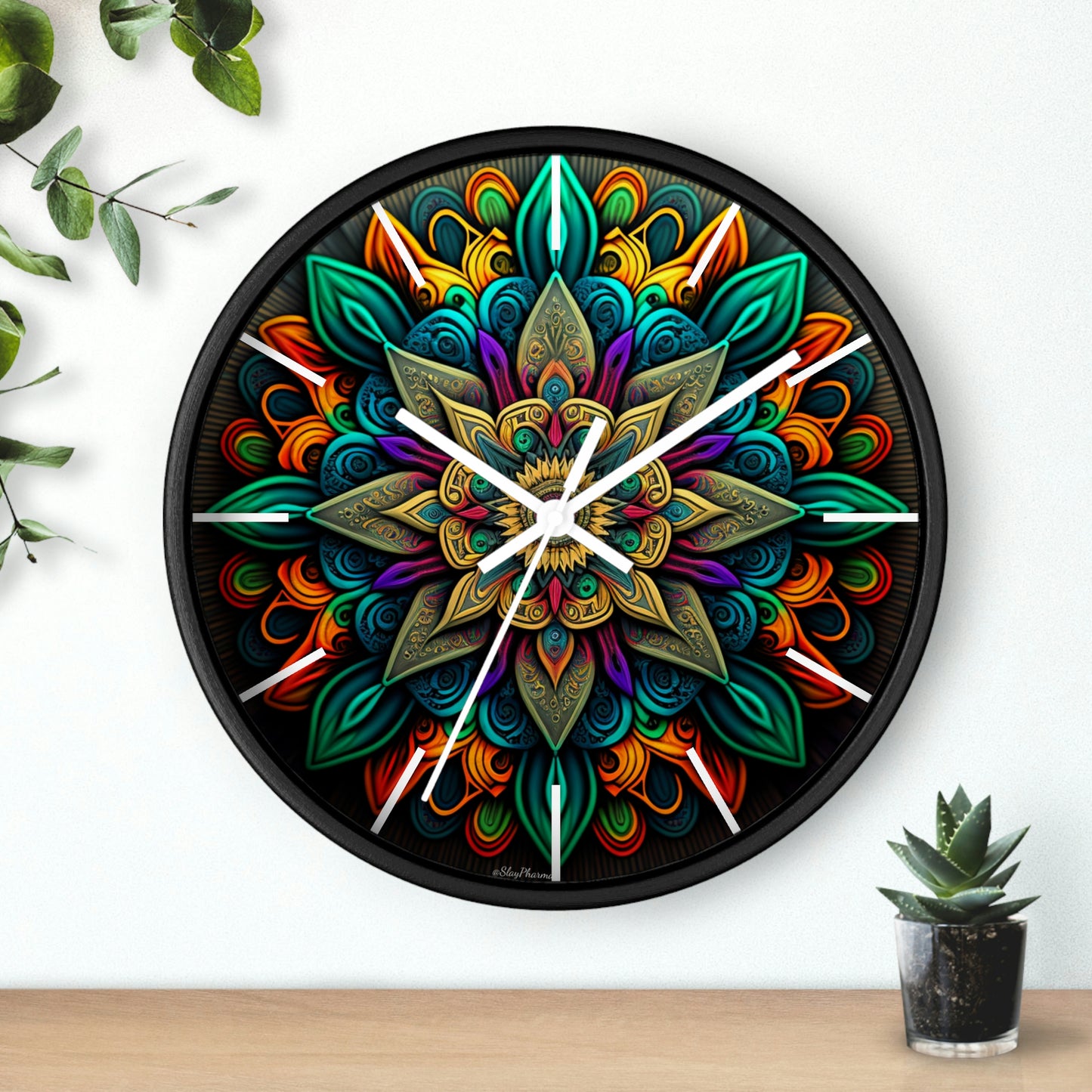 Mandala pattern Wall Clock #2 w/ lines