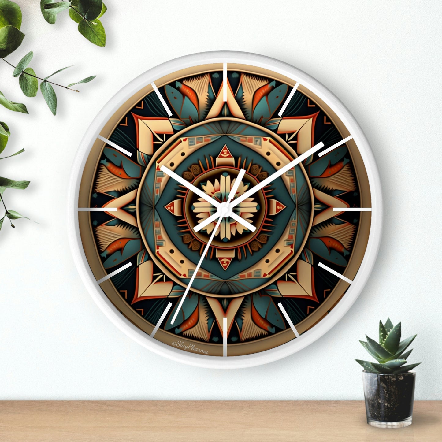 Native American pattern Wall Clock #1w/ lines