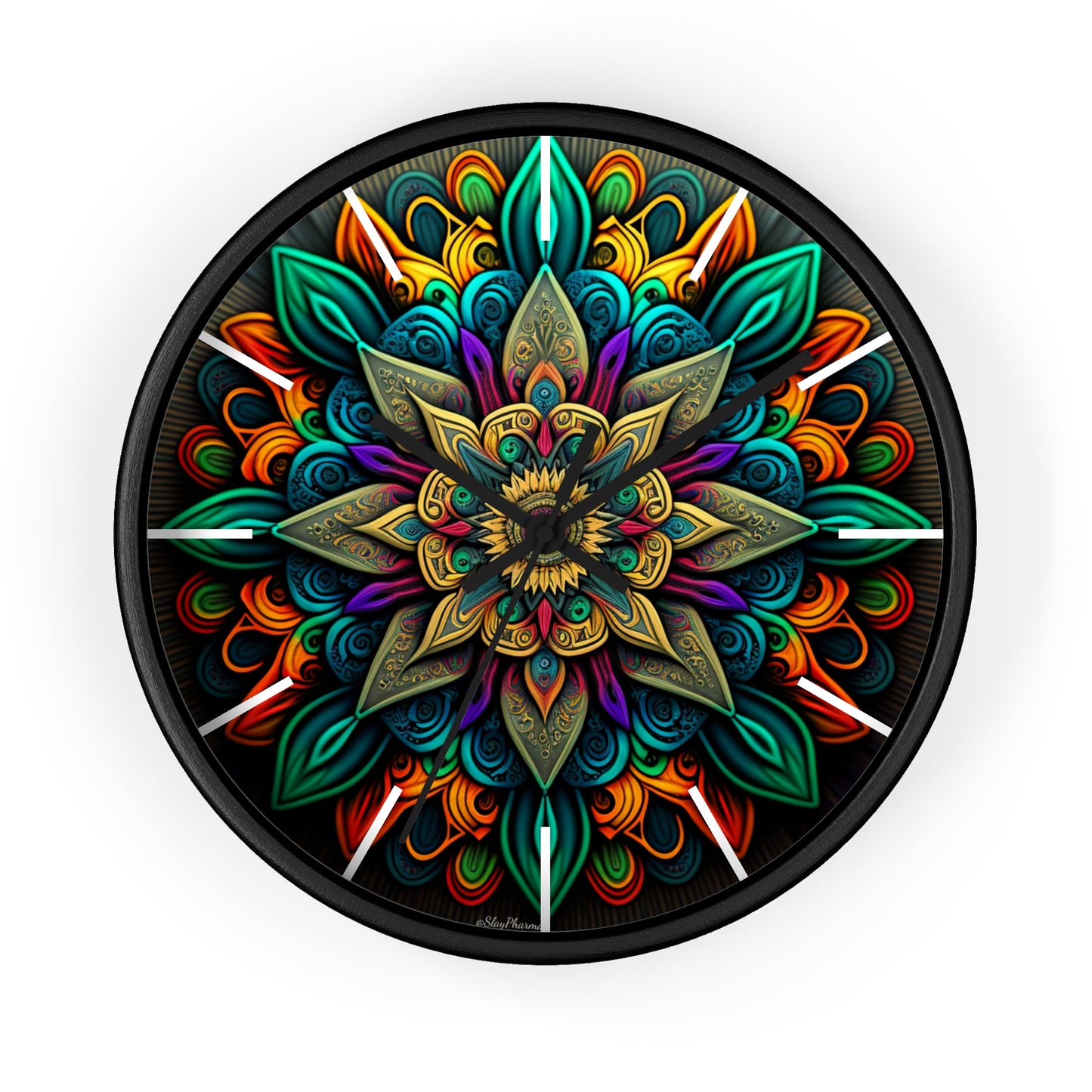 Mandala pattern Wall Clock #2 w/ lines