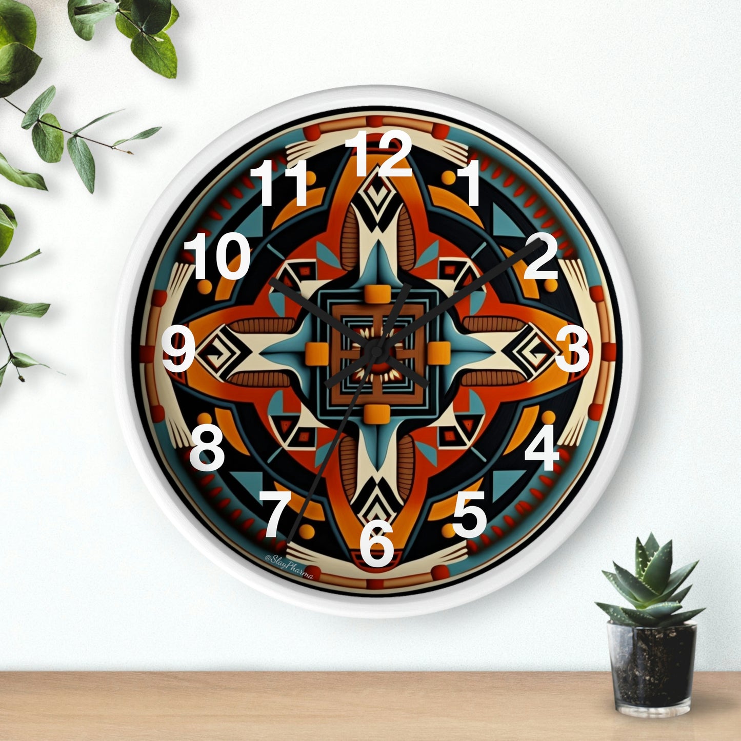 Native American pattern Wall Clock #5 w/ numbers