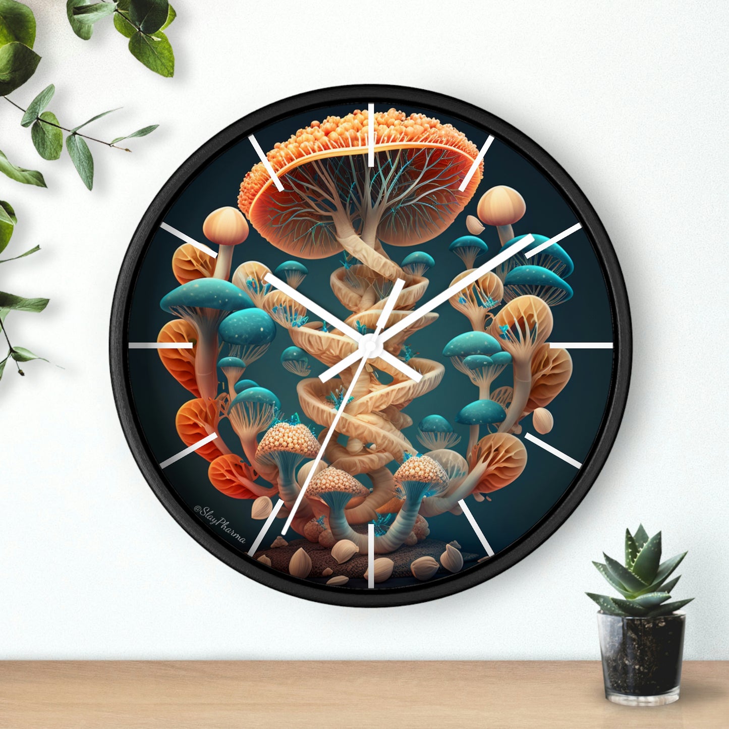 Infinite Mushroom DNA Wall Clock #2 w/ lines