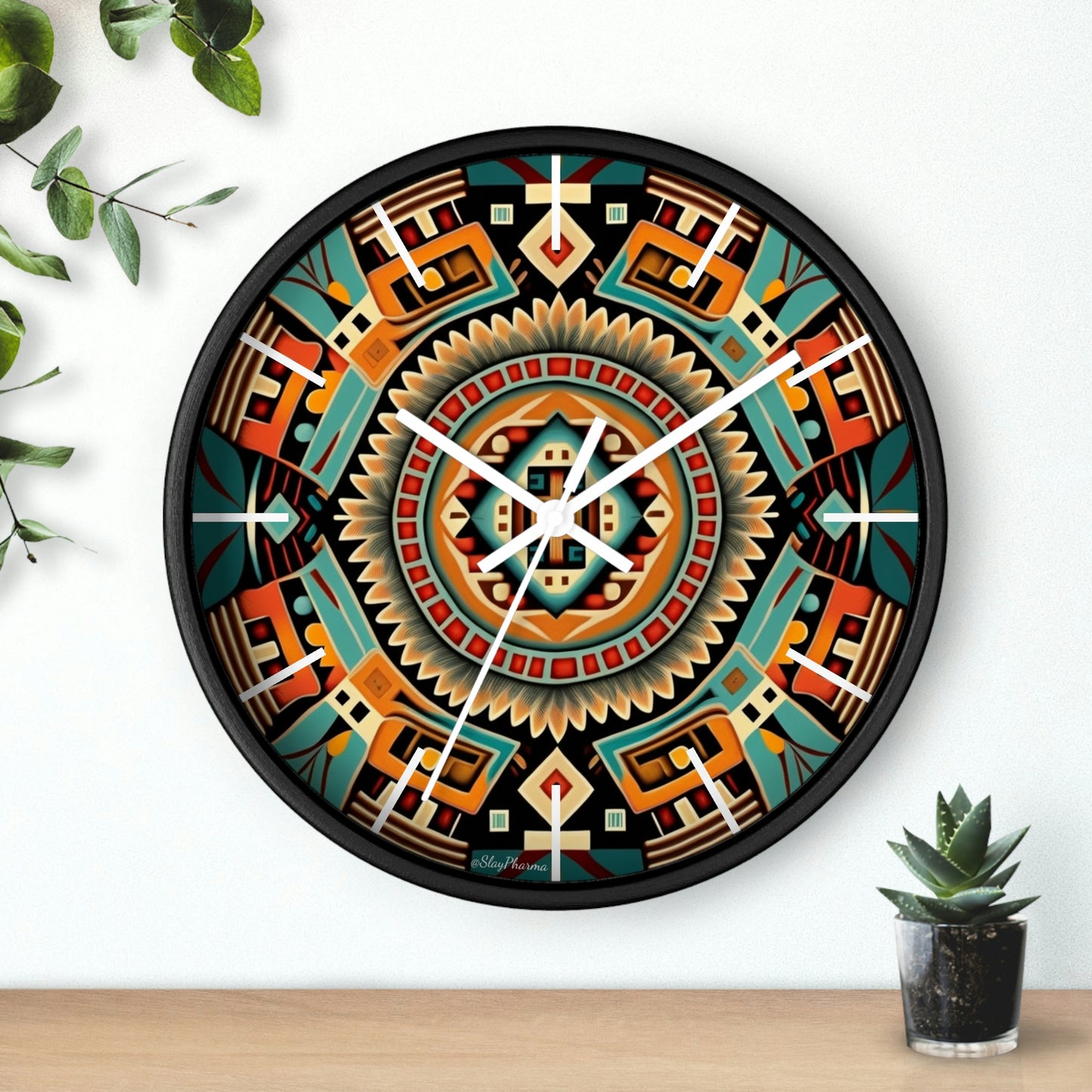 Native American pattern Wall Clock #4 w/ lines