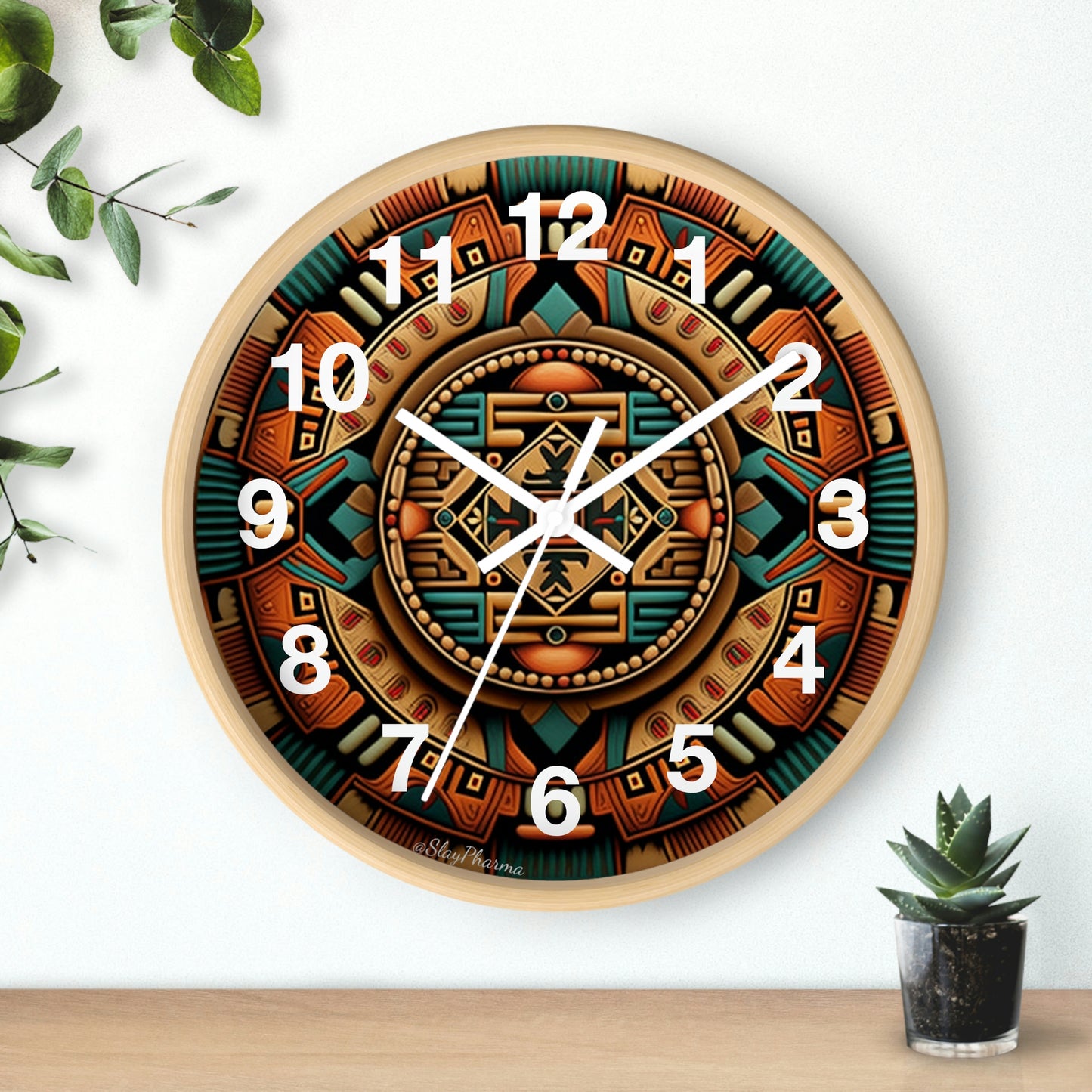 Native American pattern Wall Clock #2 w/ numbers