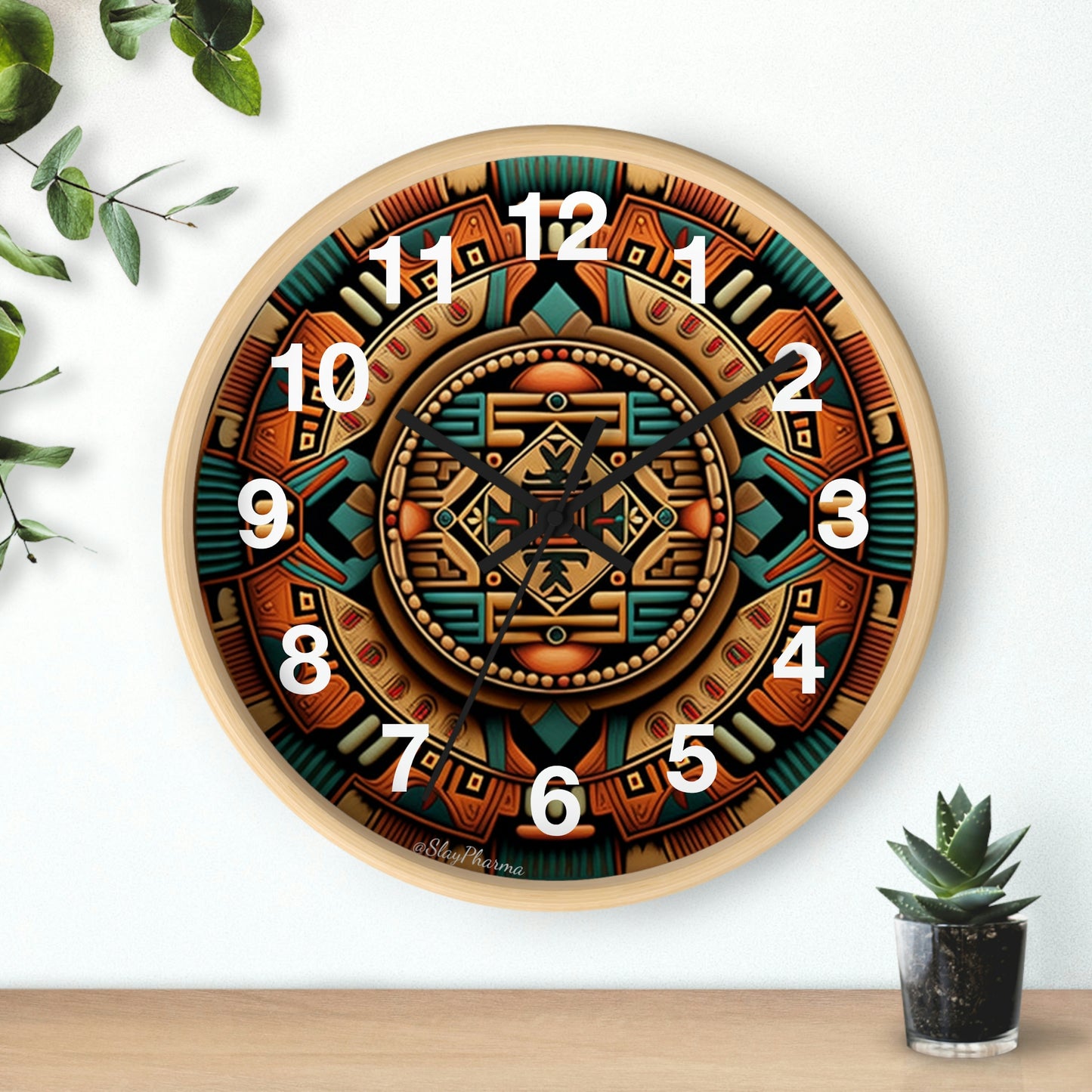 Native American pattern Wall Clock #2 w/ numbers