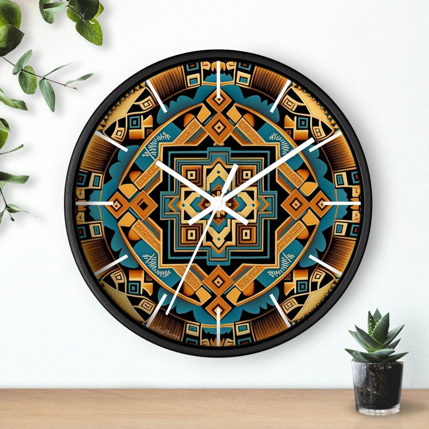 Native American pattern Wall Clock #3 w/ lines