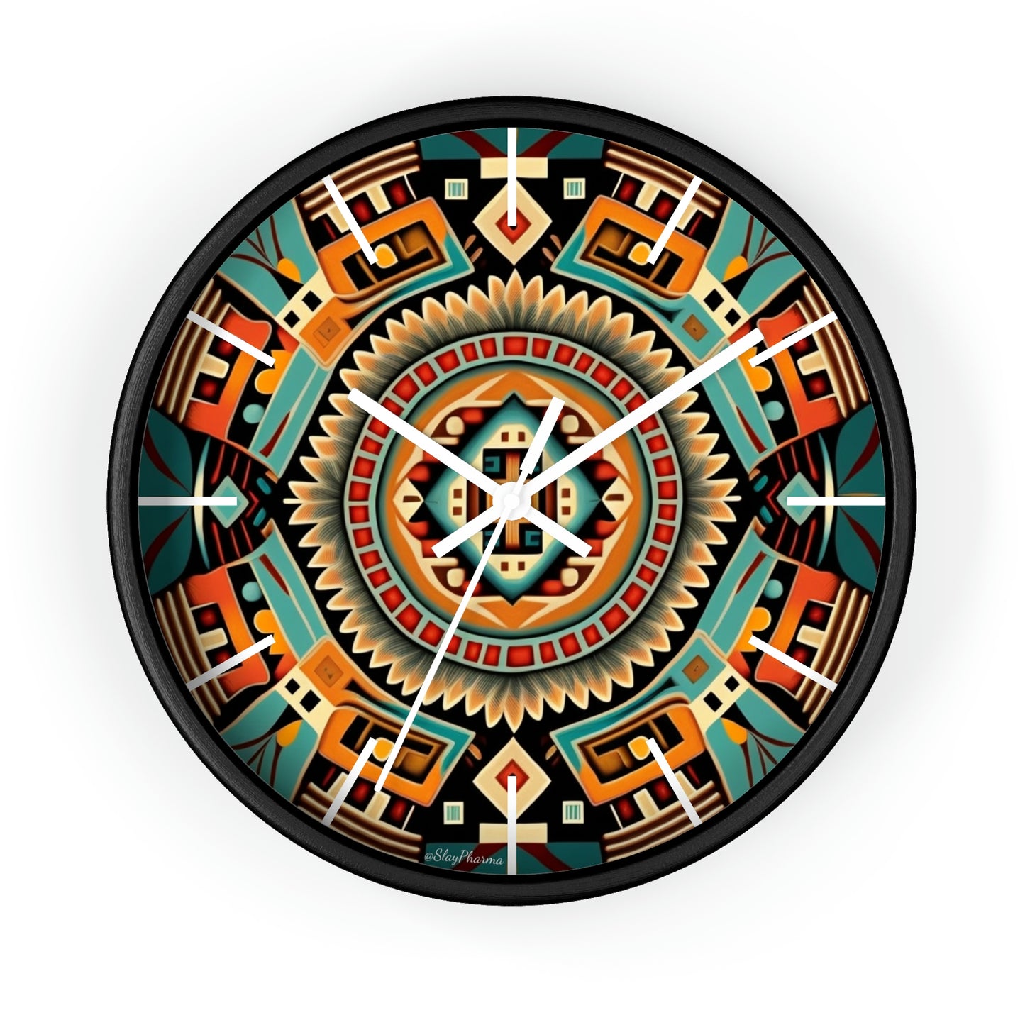 Native American pattern Wall Clock #4 w/ lines