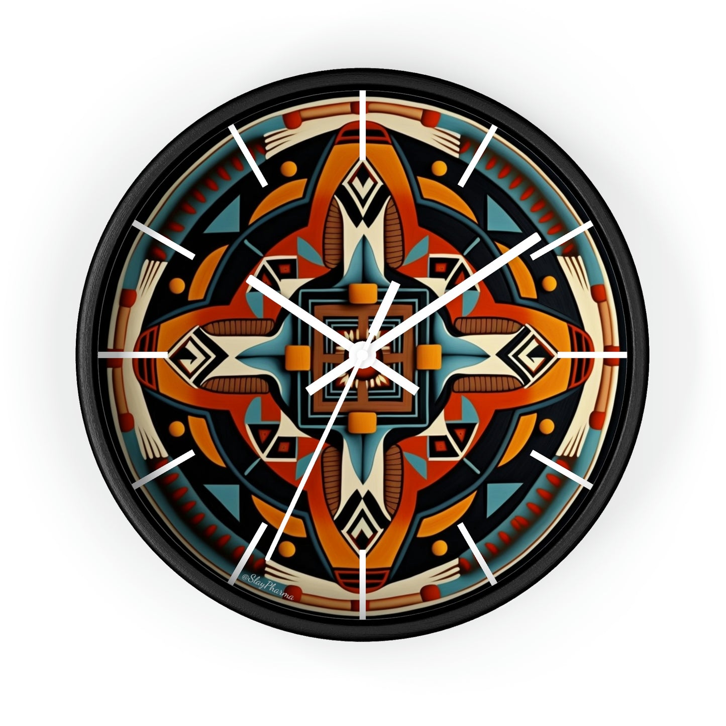 Native American pattern Wall Clock #5 w/ lines