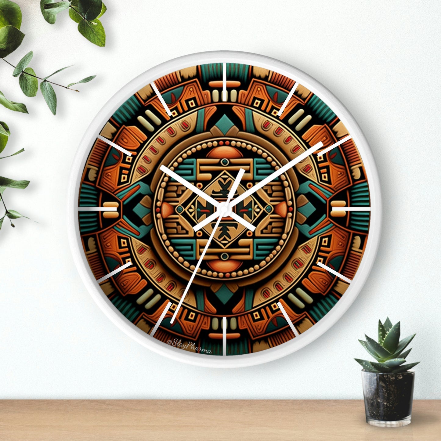 Native American pattern Wall Clock #2 w/ lines