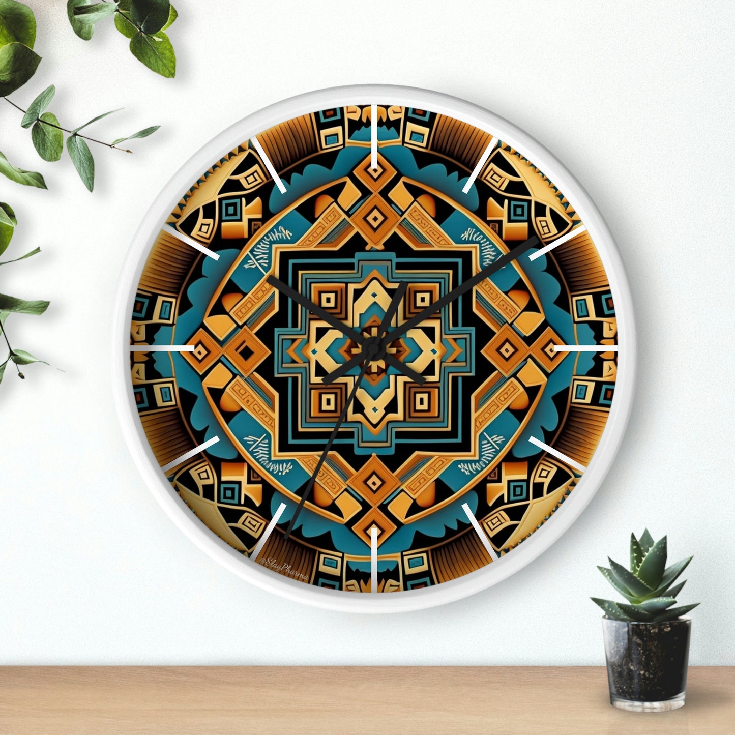 Native American pattern Wall Clock #3 w/ lines