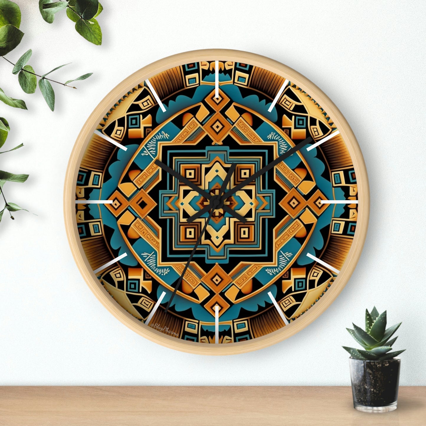 Native American pattern Wall Clock #3 w/ lines