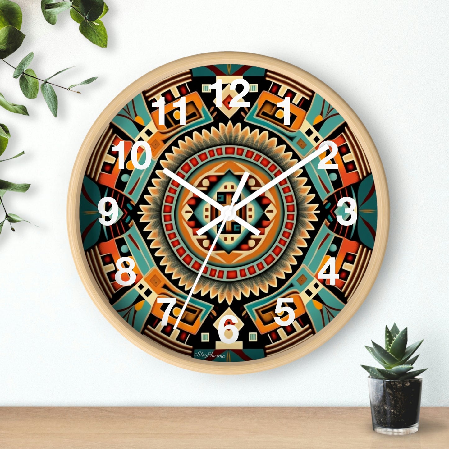 Native American pattern Wall Clock #4 w/ numbers