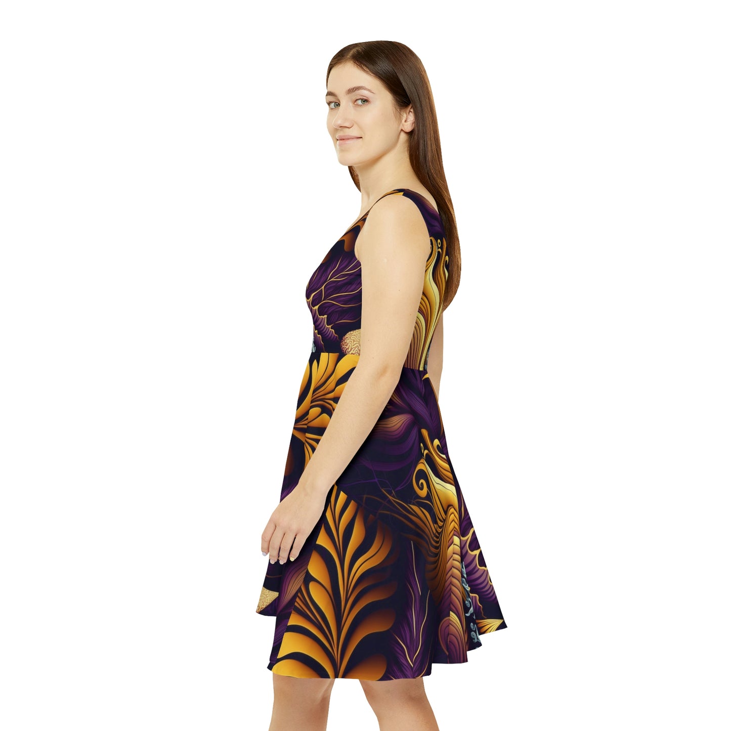 Purple and Gold Nature Pattern Women's Skater Dress