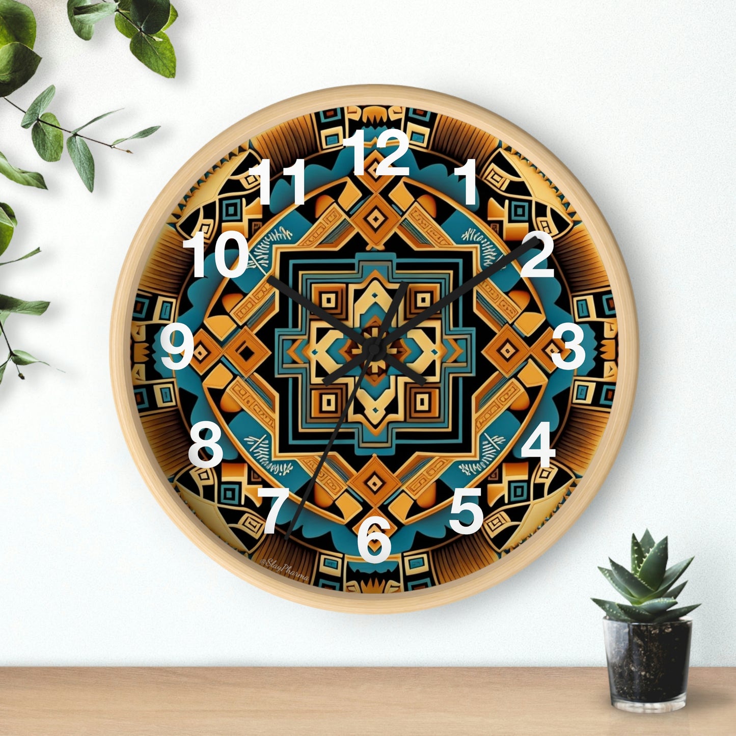 Native American pattern Wall Clock #3 w/ numbers